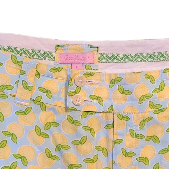 Lilly Pulitzer Blue & Yellow Lemon Print Straight Leg Crop Chino Pants, Size 10 - Picture 4 of 5